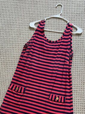 Lilly Pulitzer Striped Tank Dress Navy Red Gold Button Pockets Size M